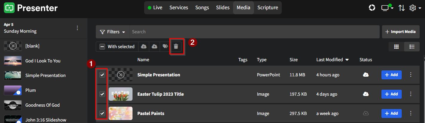 Managing Cloud Storage Space - List View Delete Items.png