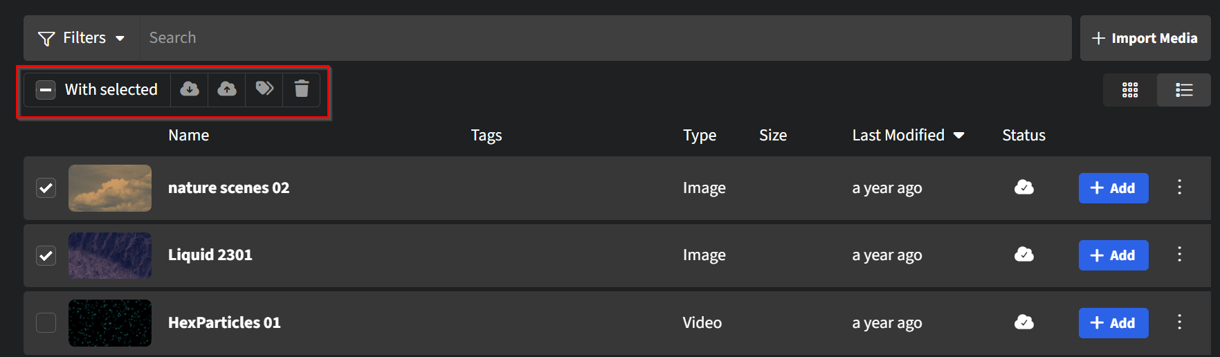 Media Library - List View Select Item Toolbar.png